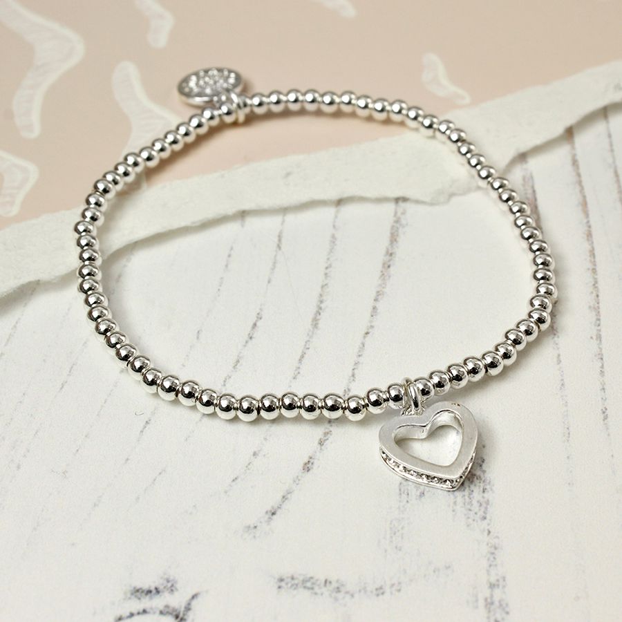 Silver plated stretch heart bracelet