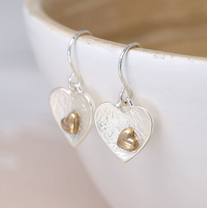 Silver And Gold Plated Double Heart Earrings