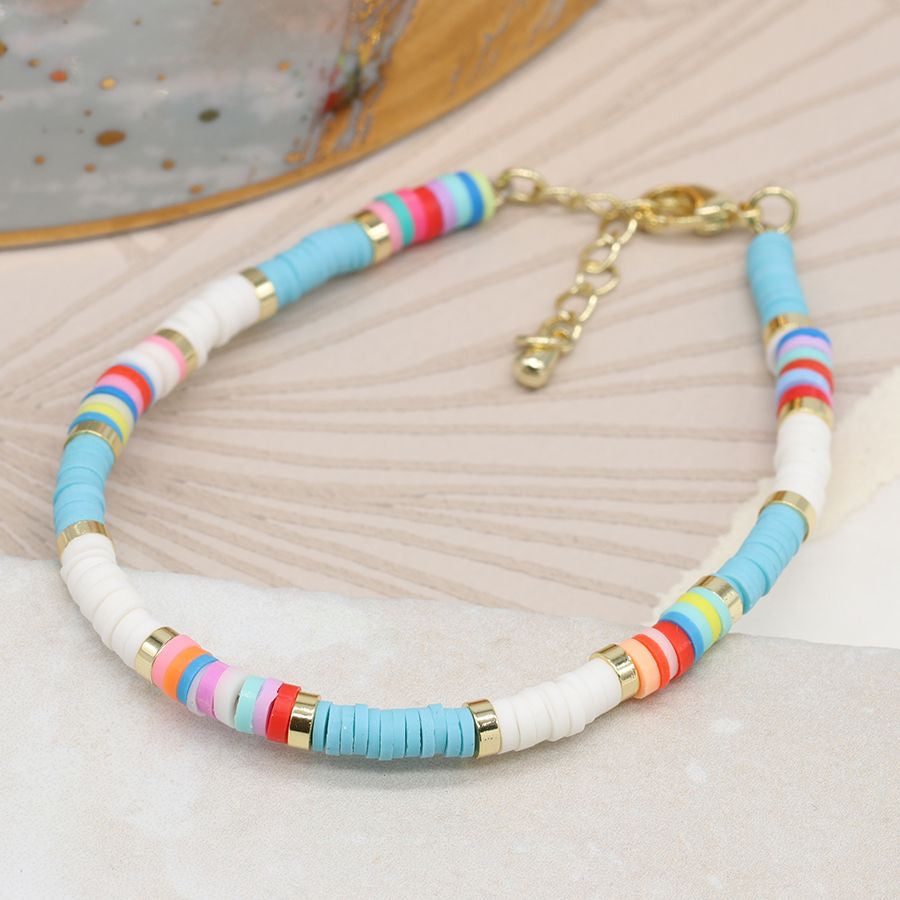 White and aqua mix bead bracelet