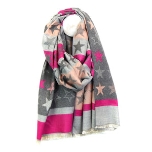 POM Pink and grey mix reversible star stripe scarf