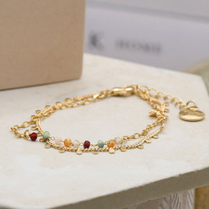 TWO STRAND GOLD COLOUR BRACELET WITH TINY COLOURED CRYSTAL BEADS