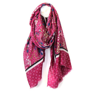 Magenta mix floral scarf with border