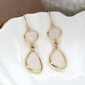 Golden and smoky white crystal double drop earrings