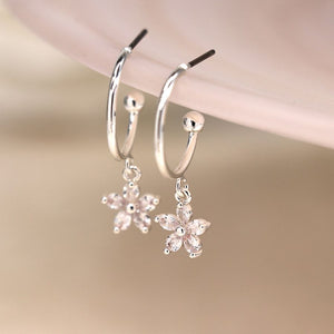 CRYSTAL SET FLOWERS ON SILVER PLATED C POST EARRINGS