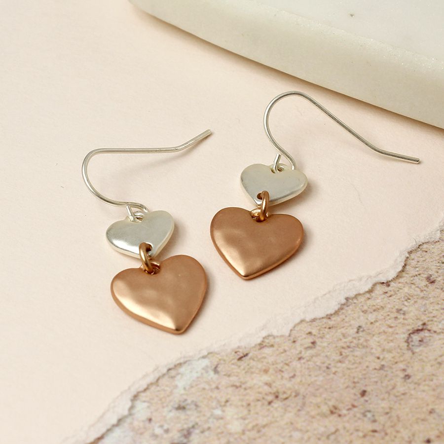 Double Heart Silver Rose Gold Earrings