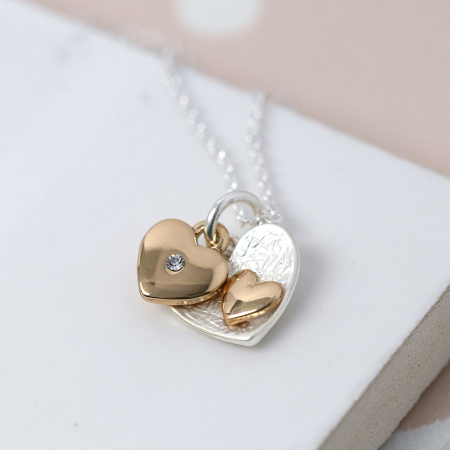 Silver And Gold Plated Double Heart Necklace