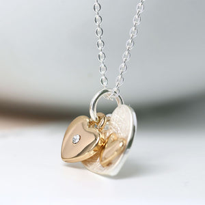 Silver And Gold Plated Double Heart Necklace