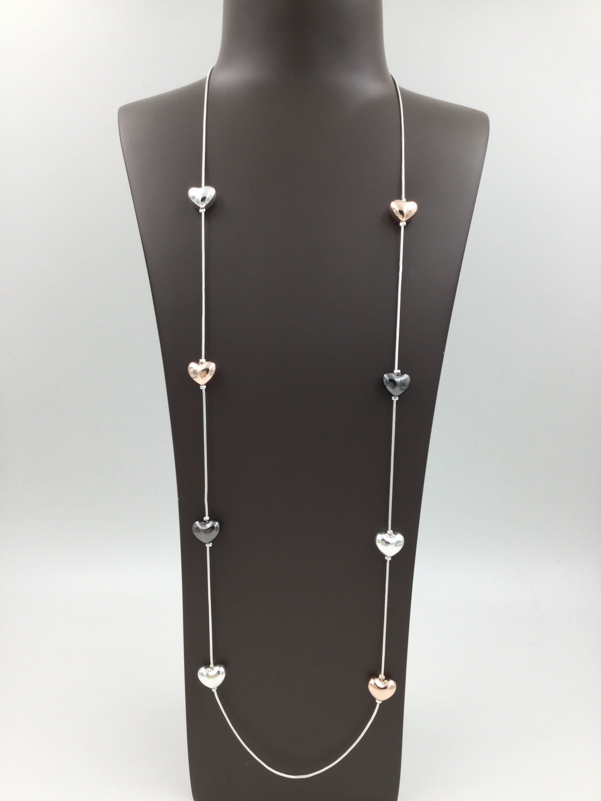 Long Multi Metal Heart Necklace