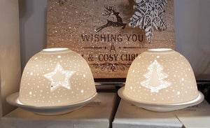 White Porcelain Dome Tea Light Holder - Star