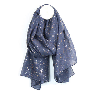 Slate blue scarf with metallic starry night print