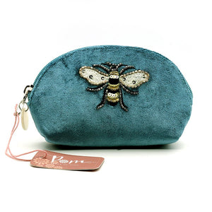 Teal Embroidered Bee 'D' Purse