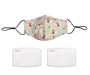 Sage Poppy 100% Cotton face mask with Nose Bridge