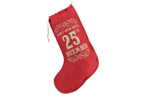 Do Not Open Until 25th December' Red Hessian Stocking