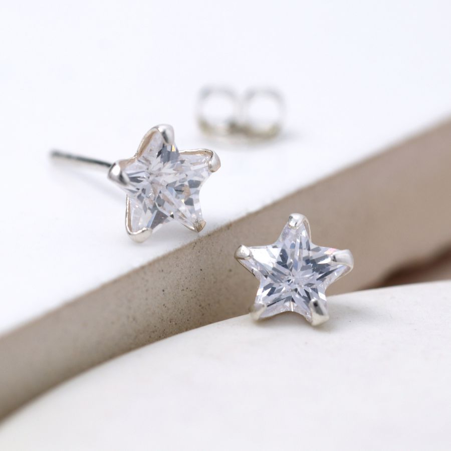 Sterling Silver Clear Crystal Star Stud