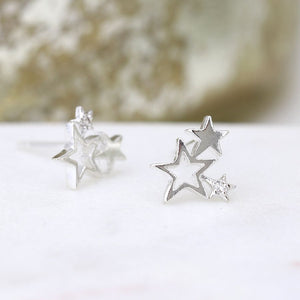 Sterling silver star cluster stud earrings