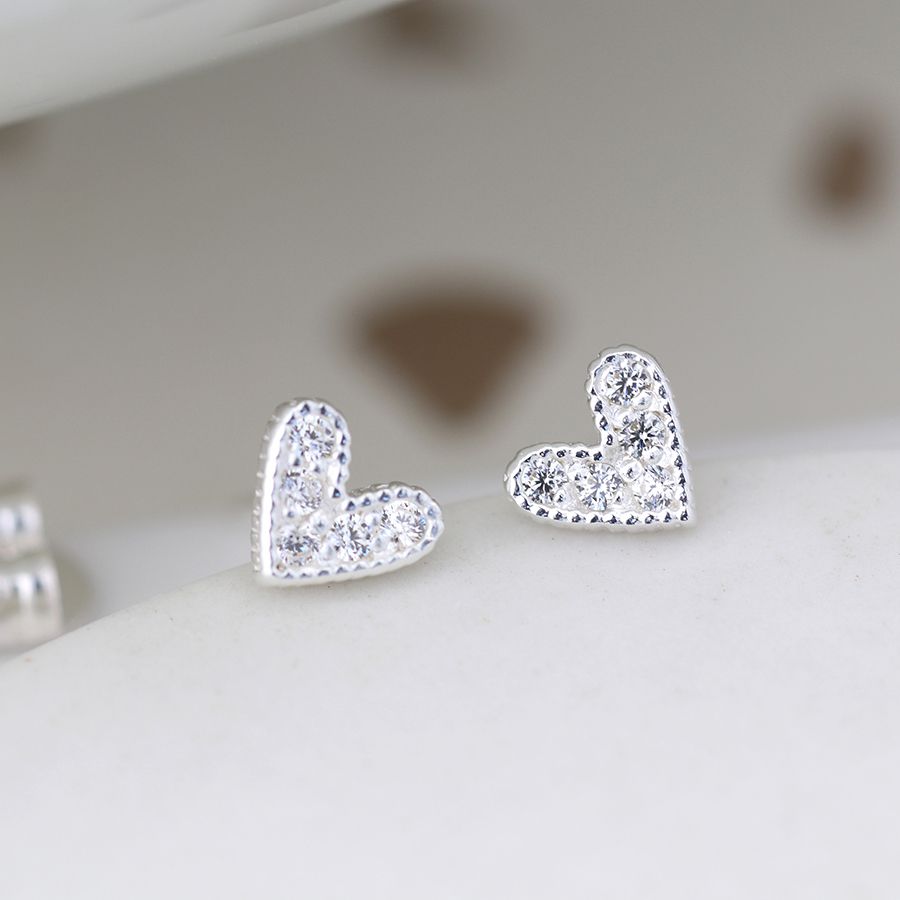 Sterling silver crystal heart earrings