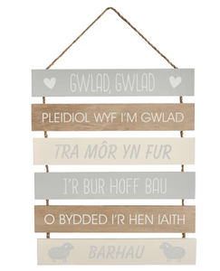 Wooden Slatted Welsh National Anthem Hanging Sign