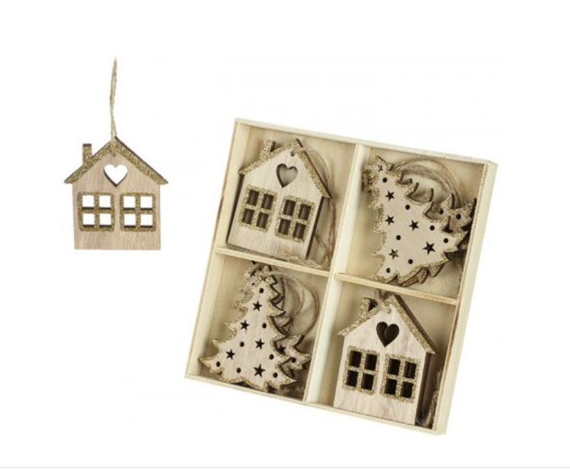 Wooden House and Tree Hanging Tree Decorations