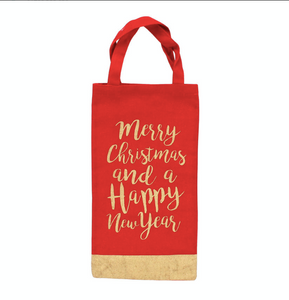 Red Fabric Merry Christmas Bottle Bag