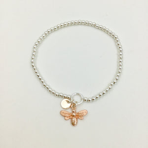 Elasticated Bracelet With a Rose Gold Bee Charm