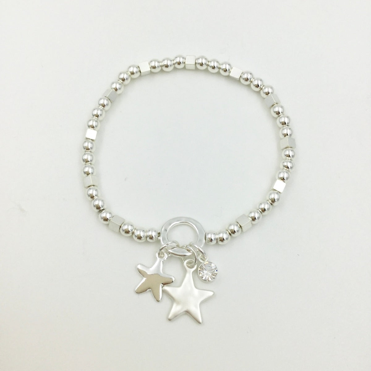 Elasticated Bracelet with Stars Charms and Diamond Bead