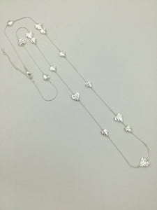 Silver Battered Heart Long Necklace
