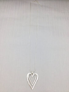 Silver Double Open Heart Long Necklace