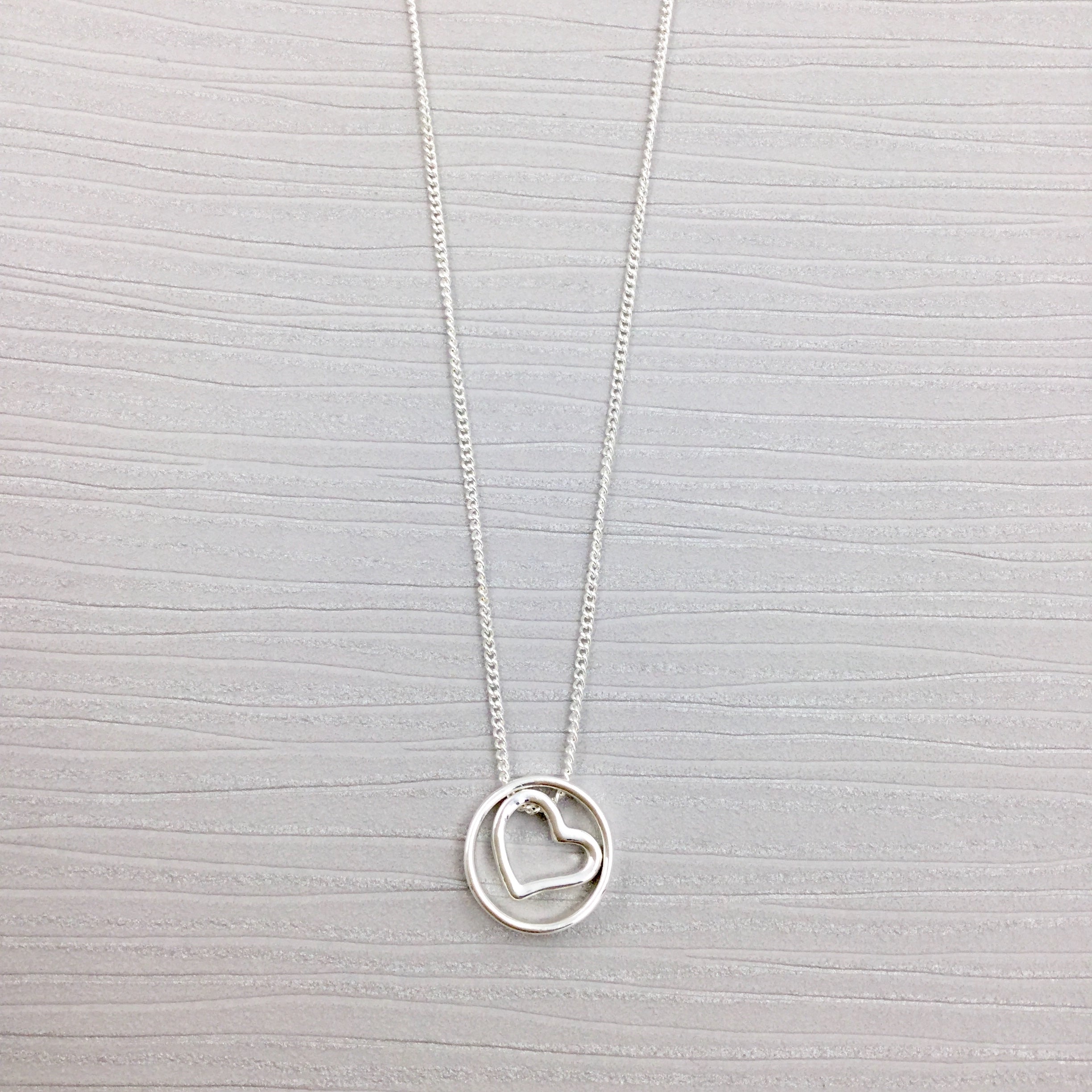 Heart in a Circle Silver Plated Necklace