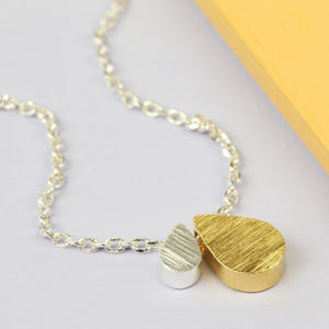 Double Droplet Necklace in Silver and Gold